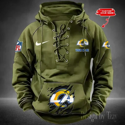 Los Angeles Rams Lace-Up Cross V-Neck Drawstring Hoodie