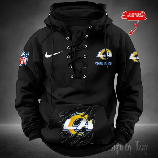 Los Angeles Rams Lace-Up Cross V-Neck Drawstring Hoodie - Image 5