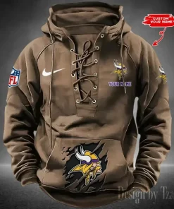 Minnesota Vikings Lace-Up Cross V-Neck Drawstring Hoodie