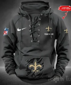 New Orleans Saints Lace-Up Cross V-Neck Drawstring Hoodie