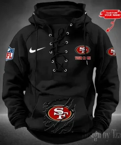 San Francisco 49ers Lace-Up Cross V-Neck Drawstring Hoodie