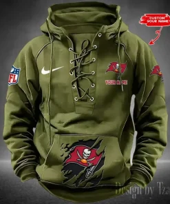 Tampa Bay Buccaneers Lace-Up Cross V-Neck Drawstring Hoodie