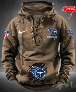Tennessee Titans Lace-Up Cross V-Neck Drawstring Hoodie