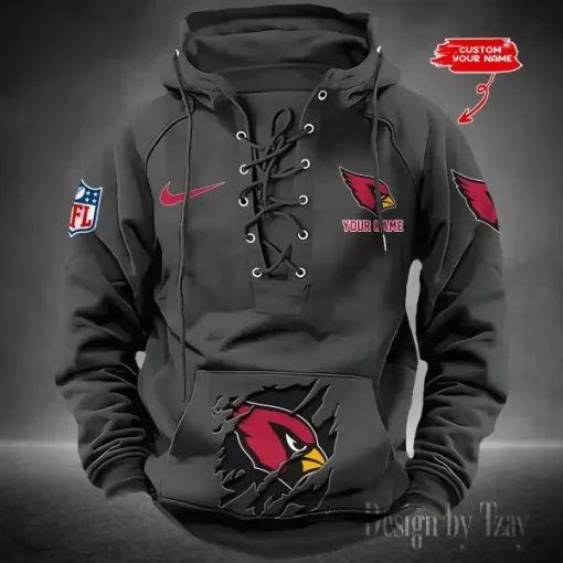 Arizona Cardinals Lace-Up Cross V-Neck Drawstring Hoodie - Image 5
