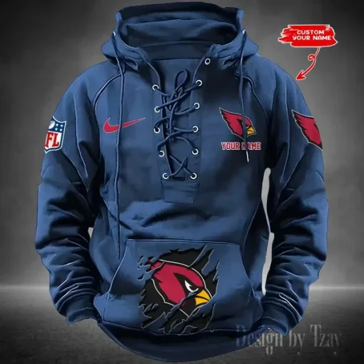 Arizona Cardinals Lace-Up Cross V-Neck Drawstring Hoodie - Image 4