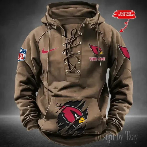 Arizona Cardinals Lace-Up Cross V-Neck Drawstring Hoodie - Image 3