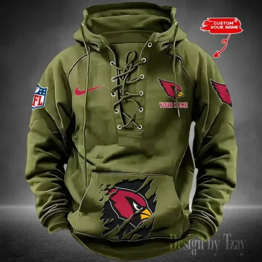 Arizona Cardinals Lace-Up Cross V-Neck Drawstring Hoodie - Image 2