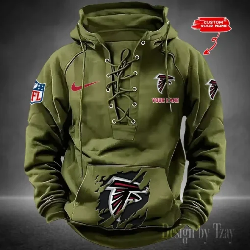 Atlanta Falcons Lace-Up Cross V-Neck Drawstring Hoodie