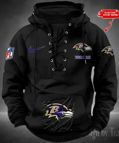 Baltimore Ravens Lace-Up Cross V-Neck Drawstring Hoodie