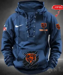 Chicago Bears Lace-Up Cross V-Neck Drawstring Hoodie