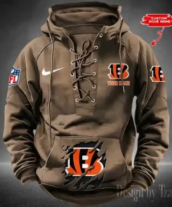 Cincinnati Bengals Lace-Up Cross V-Neck Drawstring Hoodie