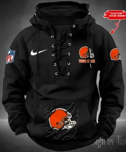 Cleveland Browns Lace-Up Cross V-Neck Drawstring Hoodie