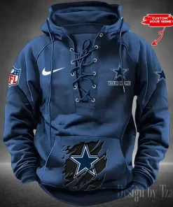 Dallas Cowboys Lace-Up Cross V-Neck Drawstring Hoodie