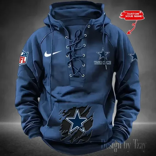Dallas Cowboys Lace-Up Cross V-Neck Drawstring Hoodie