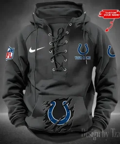 Indianapolis Colts Lace-Up Cross V-Neck Drawstring Hoodie