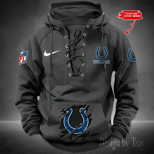 Indianapolis Colts Lace-Up Cross V-Neck Drawstring Hoodie