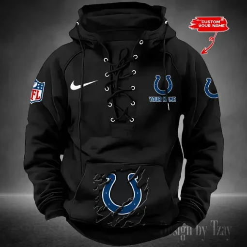 Indianapolis Colts Lace-Up Cross V-Neck Drawstring Hoodie - Image 5