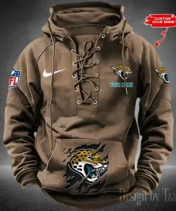 Jacksonville Jaguars Lace-Up Cross V-Neck Drawstring Hoodie