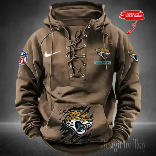 Jacksonville Jaguars Lace-Up Cross V-Neck Drawstring Hoodie