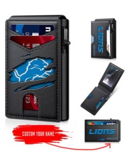 Detroit Lions – Custom Football RFID Blocking Pop Up Card Holder, Fashion Card Case Wallet
