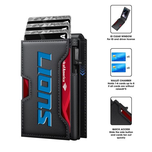 Detroit Lions – Custom Football RFID Blocking Pop Up Card Holder, Fashion Card Case Wallet - Image 3