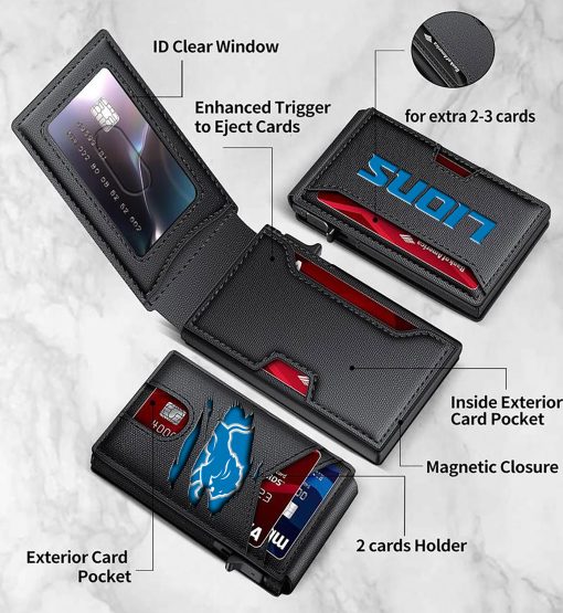 Detroit Lions – Custom Football RFID Blocking Pop Up Card Holder, Fashion Card Case Wallet - Image 4
