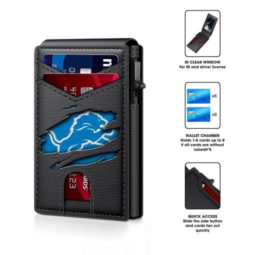 Detroit Lions – Custom Football RFID Blocking Pop Up Card Holder, Fashion Card Case Wallet - Image 5