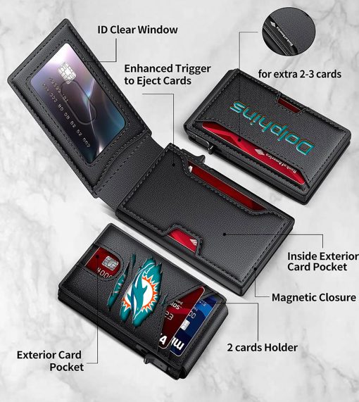 Miami Dolphins – Personalized Football RFID Blocking Pop Up Card Holder, Fashion Card Case Wallet - Image 5