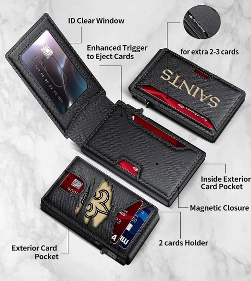 New Orleans Saints – Football RFID Blocking Pop Up Card Holder, Fashion Card Case Wallet - Image 3