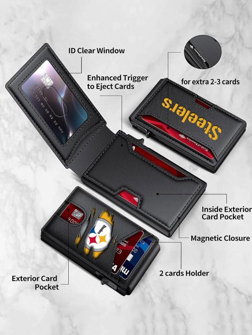 Pittsburgh Steelers – Personalized Football RFID Blocking Pop Up Card Holder, Fashion Card Case Wallet - Image 5