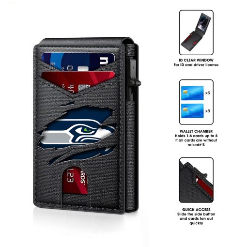 Seattle Seahawks – Football RFID Blocking Pop Up Card Holder, Fashion Card Case Wallet - Image 4