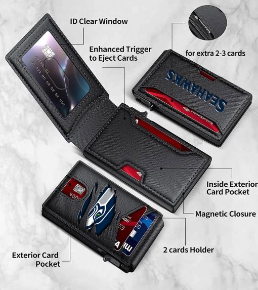 Seattle Seahawks – Football RFID Blocking Pop Up Card Holder, Fashion Card Case Wallet - Image 7