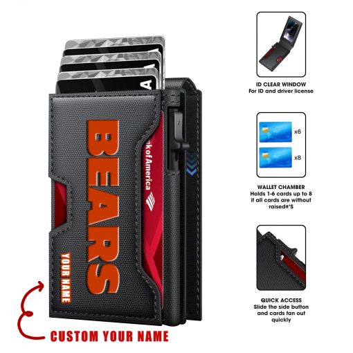 Chicago Bears – Personalized Football RFID Blocking Pop Up Card Holder, Fashion Card Case Wallet