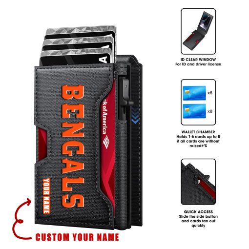 Cincinnati Bengals – Personalized Football RFID Blocking Pop Up Card Holder, Fashion Card Case Wallet