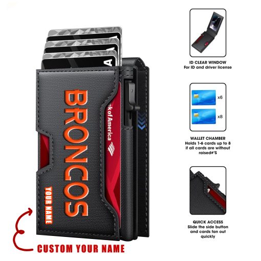 Denver Broncos – Personalized Football RFID Blocking Pop Up Card Holder, Fashion Card Case Wallet