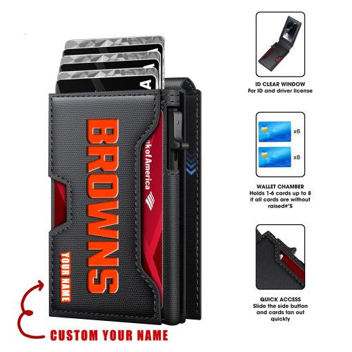 Cleveland Browns – Personalized Football RFID Blocking Pop Up Card Holder, Fashion Card Case Wallet