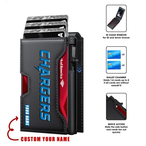 Los Angeles Chargers – Personalized Football RFID Blocking Pop Up Card Holder, Fashion Card Case Wallet
