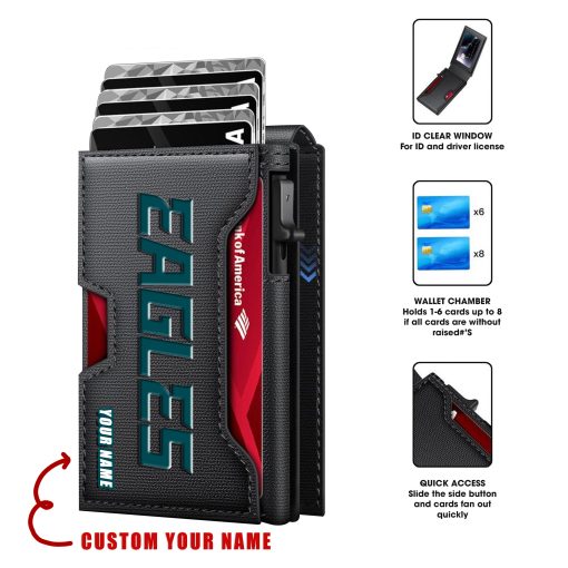 Philadelphia Eagles – Personalized Football RFID Blocking Pop Up Card Holder, Fashion Card Case Wallet