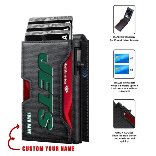 New York Jets – Personalized Football RFID Blocking Pop Up Card Holder, Fashion Card Case Wallet