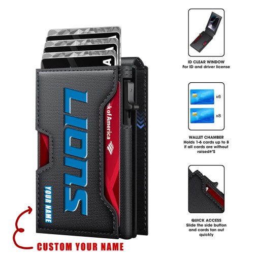 Detroit Lions – Personalized Football RFID Blocking Pop Up Card Holder, Fashion Card Case Wallet