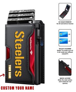 Pittsburgh Steelers – Personalized Football RFID Blocking Pop Up Card Holder, Fashion Card Case Wallet