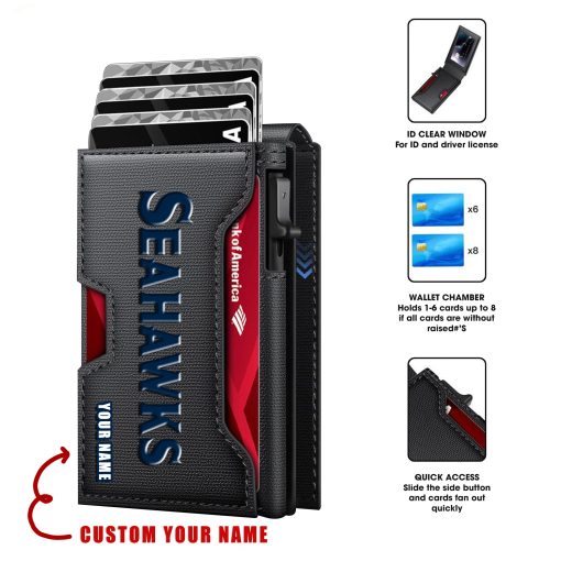 Seattle Seahawks – Personalized Football RFID Blocking Pop Up Card Holder, Fashion Card Case Wallet