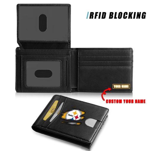Pittsburgh Steelers - Personalized Football RFID Blocking Leather 2 ID Window Wallet