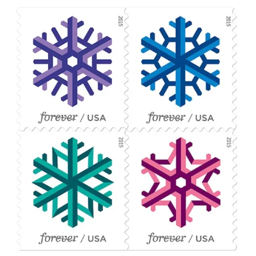 Forever Stamps Geometric Snowflakes 2015 Stamps Coil of 100 PCS/Roll