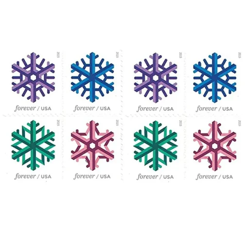 Forever Stamps Geometric Snowflakes 2015 Stamps Coil of 100 PCS/Roll - Image 3