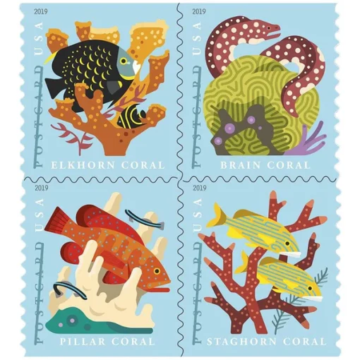 Forever Stamps Coral Reefs Postcard 2019 Stamps Coil of 100 PCS/Roll