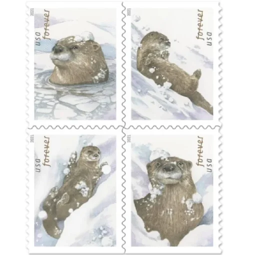 Forever Stamps Otters in Snow 2021 Stamps Coil of 100 PCS/Roll