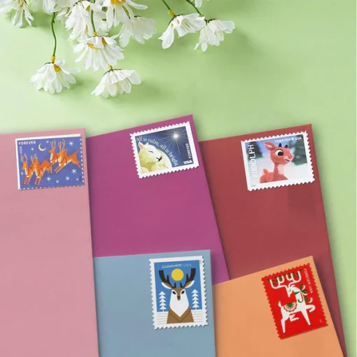 Forever Stamps Reindeer Christmas Bundle Stamps Coil of 100 PCS/Roll