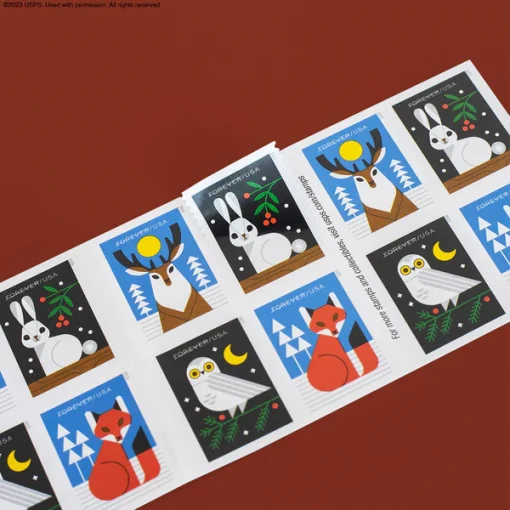 Forever Stamps Winter Woodland Animals 2023 Stamps Coil of 100 PCS/Roll - Image 5