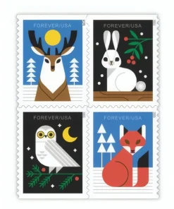 Forever Stamps Winter Woodland Animals 2023 Stamps Coil of 100 PCS/Roll
